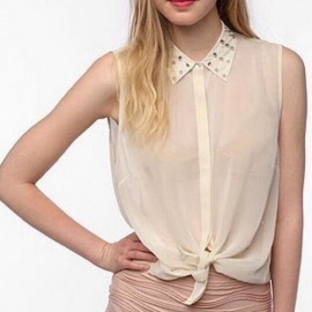 Sparkle & Fade Sheer Top with Spiked Collar
